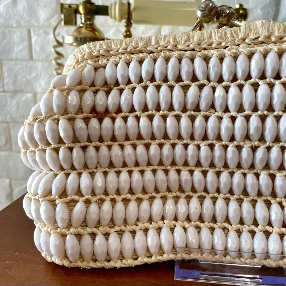 Vintage Mid-Century Marcus Brothers Italian Beaded + Woven Boho Clutch Handbag - Picture 9 of 15